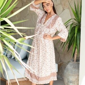 The Fox and The Mermaid Boho Southwestern Print Ximena Dress in Coconut